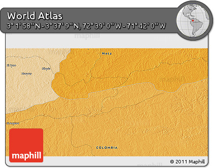 Political 3D Map of the Area around 3° 19' 33" N, 72° 10' 30" W