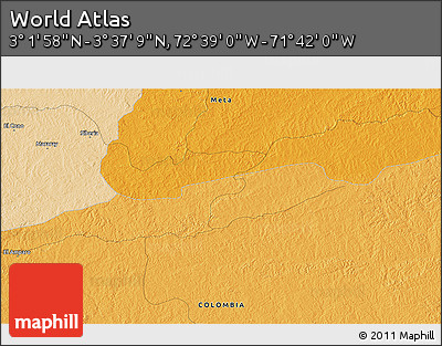 Political 3D Map of the Area around 3° 19' 33" N, 72° 10' 30" W