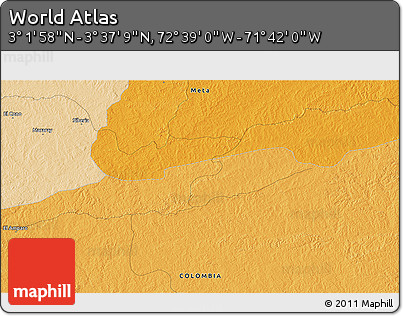 Political 3D Map of the Area around 3° 19' 33" N, 72° 10' 30" W