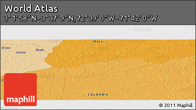 Political Panoramic Map of the Area around 3° 19' 33" N, 72° 10' 30" W