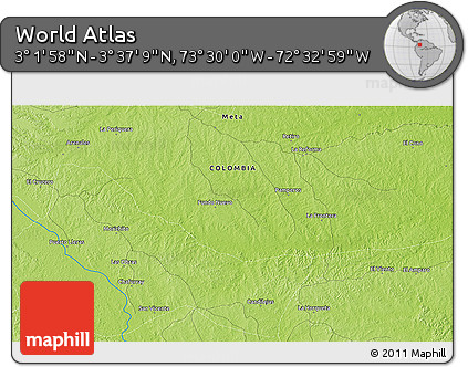 Physical 3D Map of the Area around 3° 19' 33" N, 73° 1' 30" W