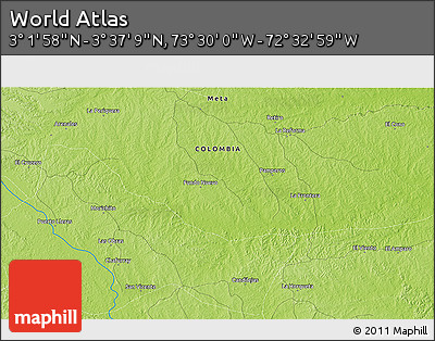 Physical 3D Map of the Area around 3° 19' 33" N, 73° 1' 30" W