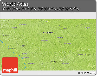 Physical 3D Map of the Area around 3° 19' 33" N, 73° 1' 30" W