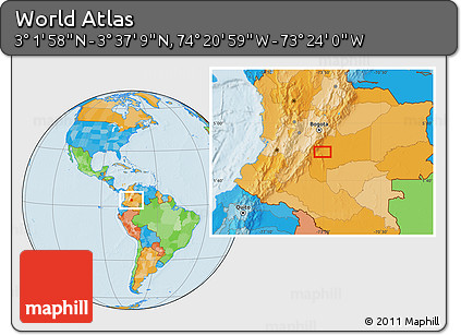 Political Location Map of the Area around 3° 19' 33" N, 73° 52' 30" W