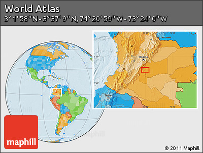 Political Location Map of the Area around 3° 19' 33" N, 73° 52' 30" W