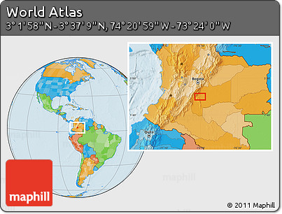 Political Location Map of the Area around 3° 19' 33" N, 73° 52' 30" W