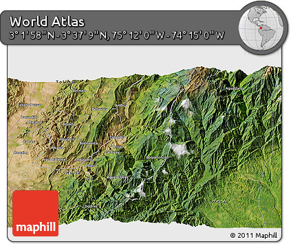 Satellite 3D Map of the Area around 3° 19' 33" N, 74° 43' 29" W
