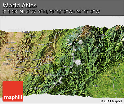 Satellite 3D Map of the Area around 3° 19' 33" N, 74° 43' 29" W