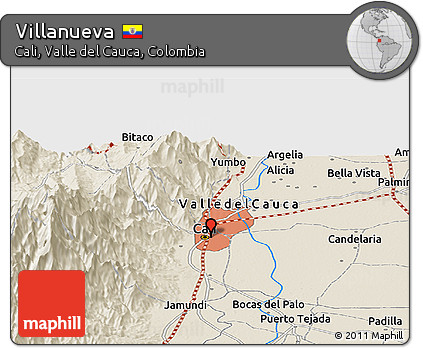 Shaded Relief Panoramic Map of Villanueva