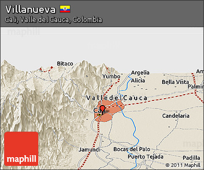Shaded Relief Panoramic Map of Villanueva