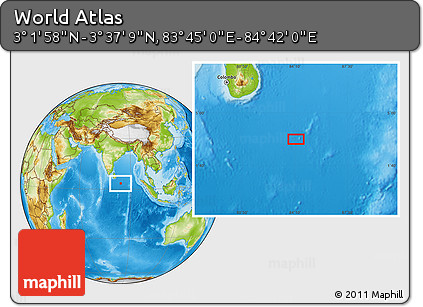 Physical Location Map of the Area around 3° 19' 33" N, 84° 13' 29" E