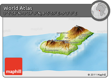 Physical Panoramic Map of the Area around 3° 19' 33" N, 8° 34' 29" E