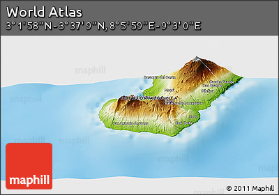 Physical Panoramic Map of the Area around 3° 19' 33" N, 8° 34' 29" E
