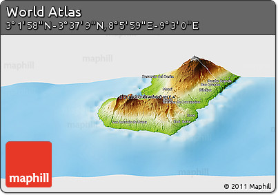 Physical Panoramic Map of the Area around 3° 19' 33" N, 8° 34' 29" E