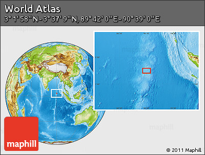 Physical Location Map of the Area around 3° 19' 33" N, 90° 10' 30" E