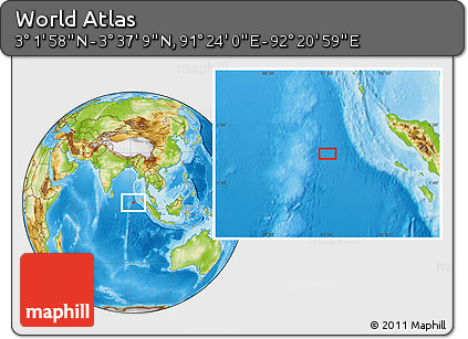 Physical Location Map of the Area around 3° 19' 33" N, 91° 52' 30" E