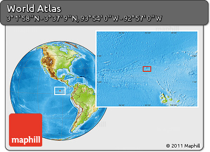 Physical Location Map of the Area around 3° 19' 33" N, 93° 25' 30" W