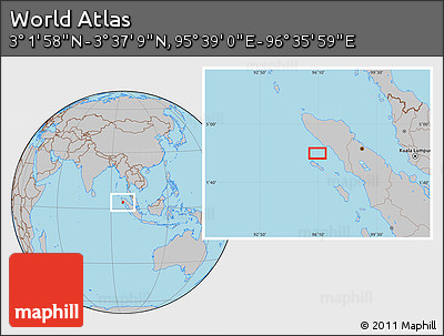 Gray Location Map of the Area around 3° 19' 33" N, 96° 7' 30" E