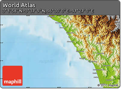 Physical Map of the Area around 3° 19' 33" N, 96° 58' 29" E