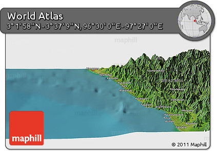Satellite Panoramic Map of the Area around 3° 19' 33" N, 96° 58' 29" E