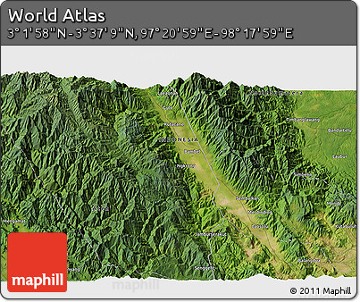 Satellite 3D Map of the Area around 3° 19' 33" N, 97° 49' 29" E
