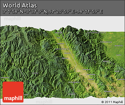 Satellite 3D Map of the Area around 3° 19' 33" N, 97° 49' 29" E