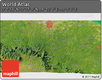 Satellite 3D Map of the Area around 3° 19' 33" N, 98° 40' 30" E