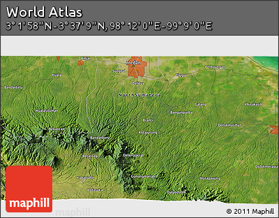 Satellite 3D Map of the Area around 3° 19' 33" N, 98° 40' 30" E