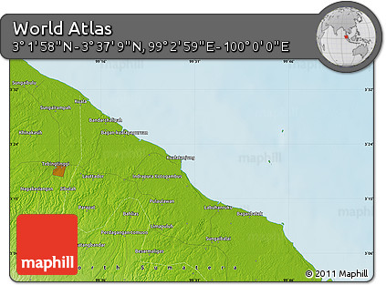 Physical Map of the Area around 3° 19' 33" N, 99° 31' 30" E
