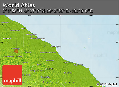 Physical Map of the Area around 3° 19' 33" N, 99° 31' 30" E