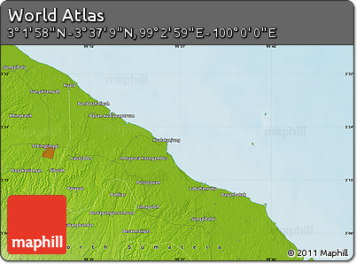 Physical Map of the Area around 3° 19' 33" N, 99° 31' 30" E