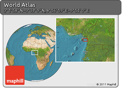 Satellite Location Map of the Area around 3° 19' 33" N, 9° 25' 30" E