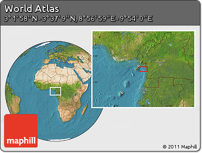 Satellite Location Map of the Area around 3° 19' 33" N, 9° 25' 30" E