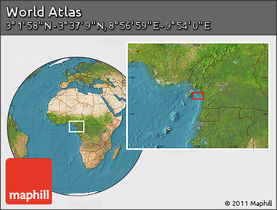 Satellite Location Map of the Area around 3° 19' 33" N, 9° 25' 30" E