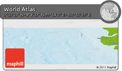 Physical Panoramic Map of the Area around 3° 51' 2" N, 100° 22' 30" E
