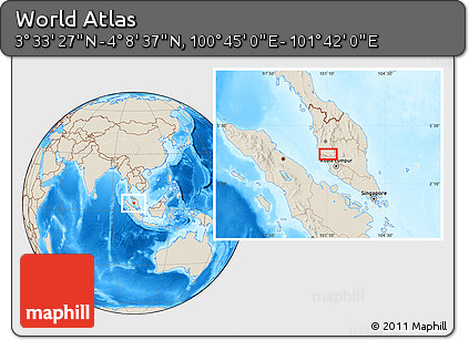 Shaded Relief Location Map of the Area around 3° 51' 2" N, 101° 13' 29" E