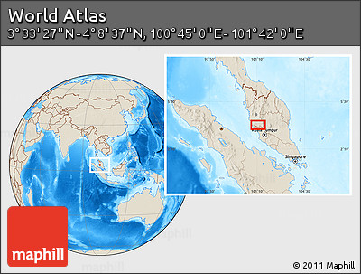 Shaded Relief Location Map of the Area around 3° 51' 2" N, 101° 13' 29" E
