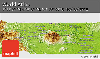 Physical Panoramic Map of the Area around 3° 51' 2" N, 102° 4' 29" E