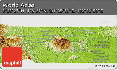 Physical Panoramic Map of the Area around 3° 51' 2" N, 102° 4' 29" E