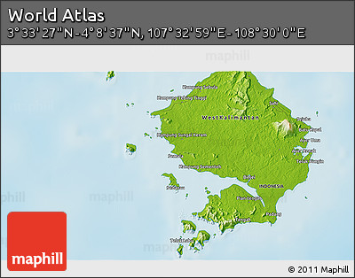 Physical 3D Map of the Area around 3° 51' 2" N, 108° 1' 30" E