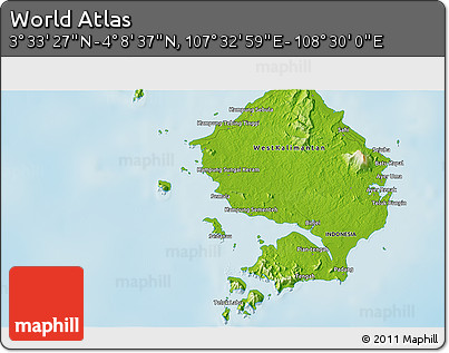 Physical 3D Map of the Area around 3° 51' 2" N, 108° 1' 30" E