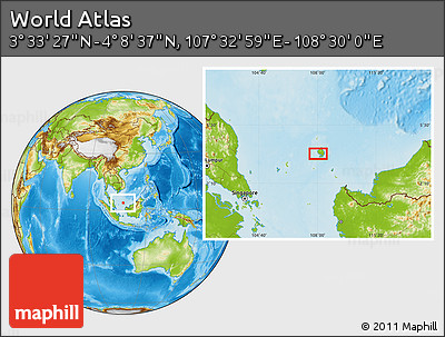 Physical Location Map of the Area around 3° 51' 2" N, 108° 1' 30" E