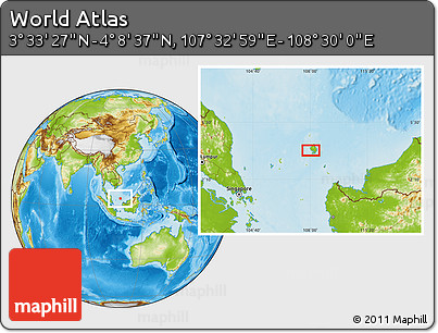 Physical Location Map of the Area around 3° 51' 2" N, 108° 1' 30" E