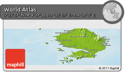 Physical Panoramic Map of the Area around 3° 51' 2" N, 108° 1' 30" E
