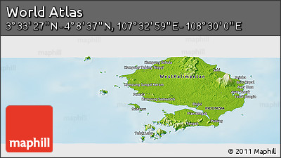 Physical Panoramic Map of the Area around 3° 51' 2" N, 108° 1' 30" E