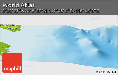 Physical Panoramic Map of the Area around 3° 51' 2" N, 118° 13' 29" E