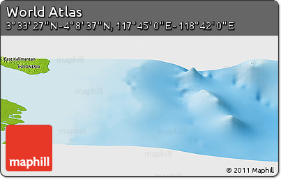 Physical Panoramic Map of the Area around 3° 51' 2" N, 118° 13' 29" E