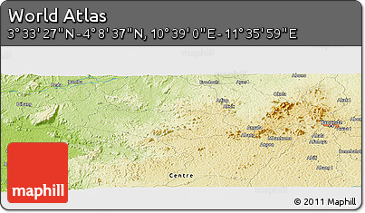 Physical Panoramic Map of the Area around 3° 51' 2" N, 11° 7' 30" E