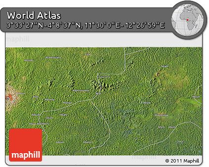 Satellite 3D Map of the Area around 3° 51' 2" N, 11° 58' 29" E