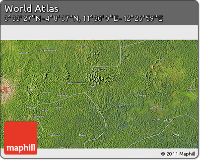 Satellite 3D Map of the Area around 3° 51' 2" N, 11° 58' 29" E